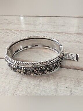 Brighton "Crystal Rocks" Silver Hinged Bangle Bracelet